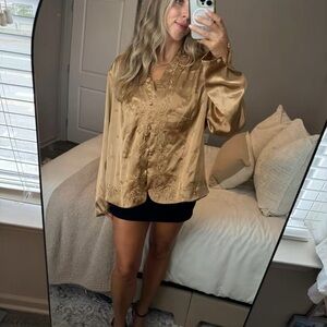 Laura Scott Gold Button Down Shirt